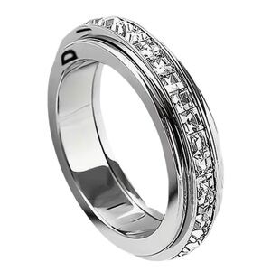 Spinner Fidget Ring in 18k White Gold over Silver Crystal Band Rotating • Size 7